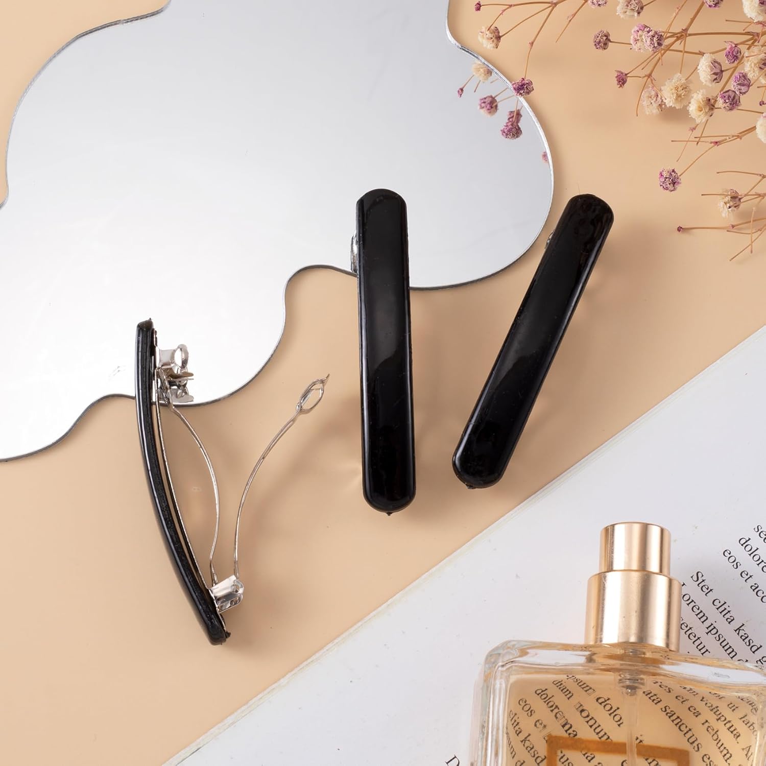 10PCS French Barrette Hair Clips for Women, 2.48 Inch Small Tortoise Shell Hair Clip, Curved Glossy Thin Hair Flat Hair Accessories for Women - Black, Oval Style - Image 7