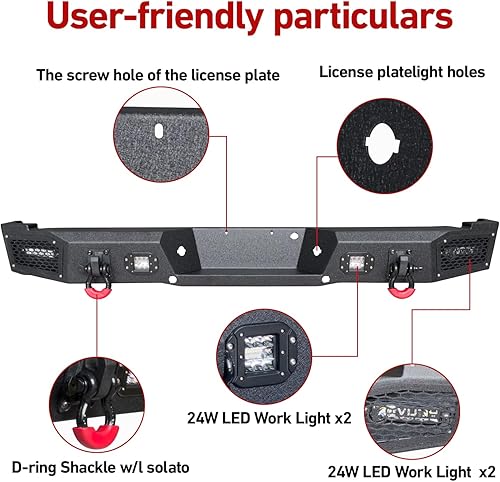 Miniatura 5 de Parachoques delantero y trasero con textura negra compatible con Ford F150 2004 2005 2006 2007 2008 (excluyendo Raptor y Ecoboost) con placa de