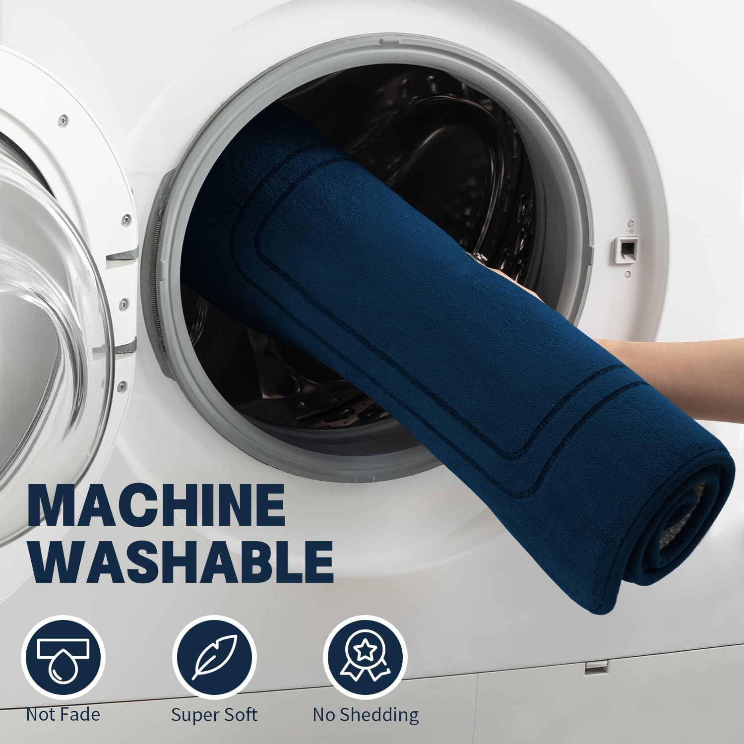 YIHOUSE Dark Blue Memory Foam Bathroom Rug Set 5 Piece, Absorbent Bath Mats, Non Slip Bath Mats for Bath Room Washable Dry Quickly Bath Rug Set for Bathroom Floor, Dark Blue Bath Mat Set 5 Piece - Image 6