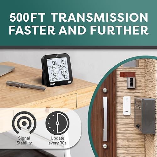 Miniatura 7 de OBET Termómetro inalámbrico para interiores y exteriores con 3 sensores, estación meteorológica, monitor de temperatura y humedad, rango de 500 pies