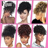 Vista 4 de Extensión de cola de caballo afro rizada Fayasu para mujeres negras, con cordón, cola de caballo con cabello rizado y flequillo, extensión