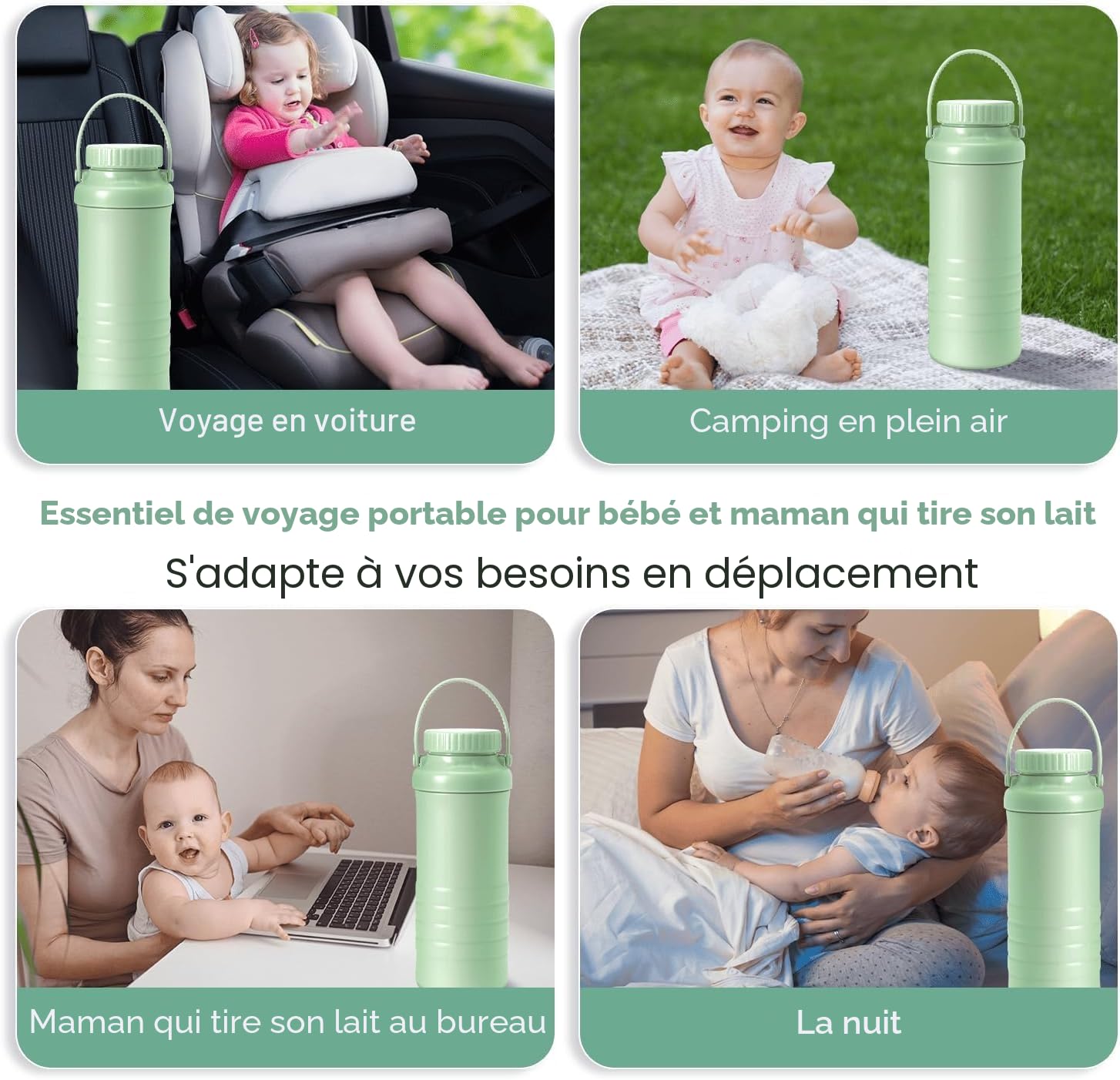 Glaciere Lait Maternel, Grande Capacité de 620ml Portable Glacière Lait Maternel, Adapté à L'extérieur et aux Voyages, Réfrigération à 360°, Fraîcheur 24Heures, Comprend Deux Biberons
