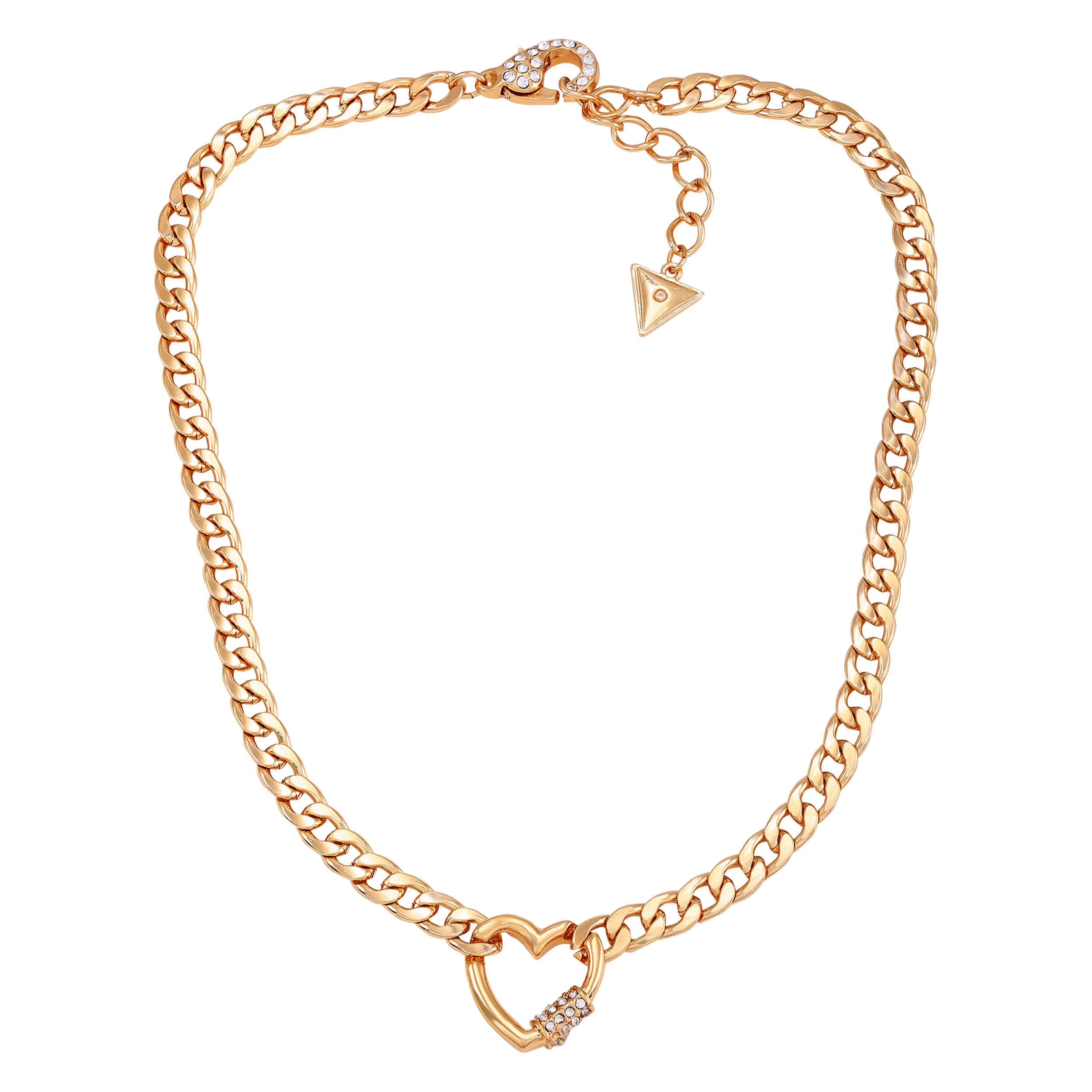 GUESS Collar de eslabones de Cadena de Tono Dorado con Dije de corazón pavé, Talla única, Cristal, Cristal, Talla única, Vidrio, Crystal