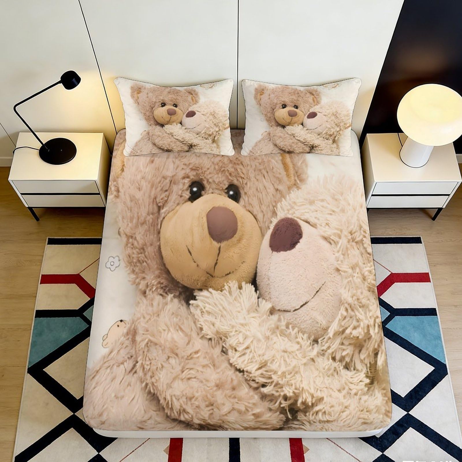 Pnayamiorkfel Style-2 3D Printed Teddy Bear Fitted Sheet Microfiber Soft Decorative Hug Bear Mattress Cover For Bedroom Guest Room Easy Care 90X200x25cm