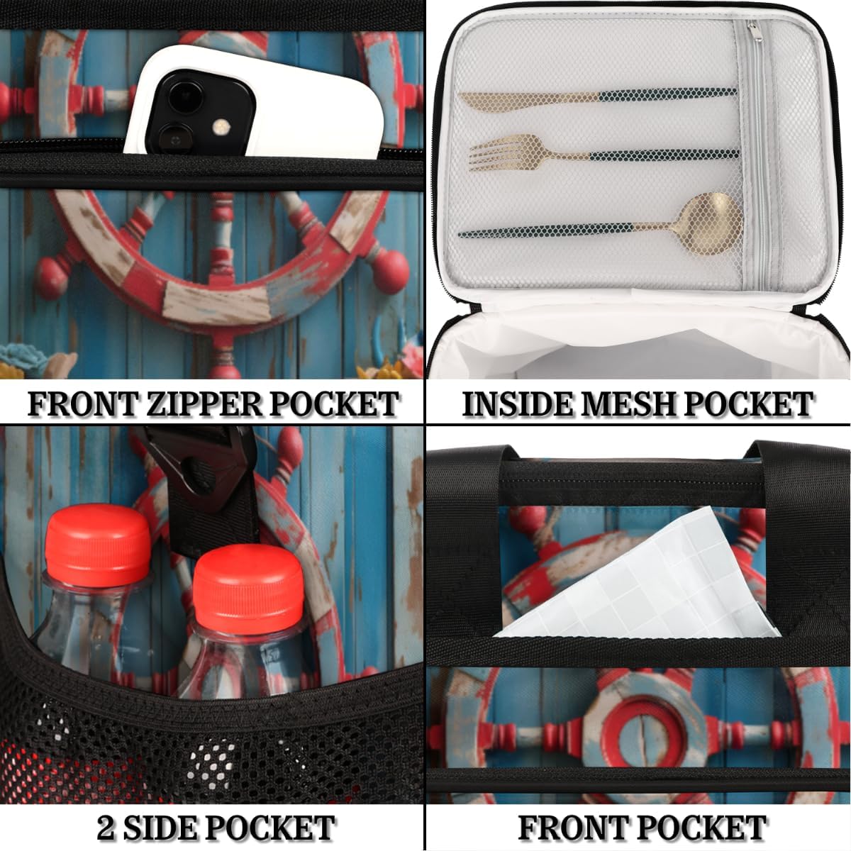 Anchor Insulated Picnic Backpack Lunch Box for Women Men Picnic Basket Tote Lunch Bag Picnic Bag Portable Lunch Bags for Picnic, Beach, Work, Trip,Office, Camp Ship Anchor