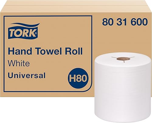 Tork Rollo de toalla de mano blanco H80, universal, 100% fibra reciclada, 6 rollos x 630 pies, 8031600