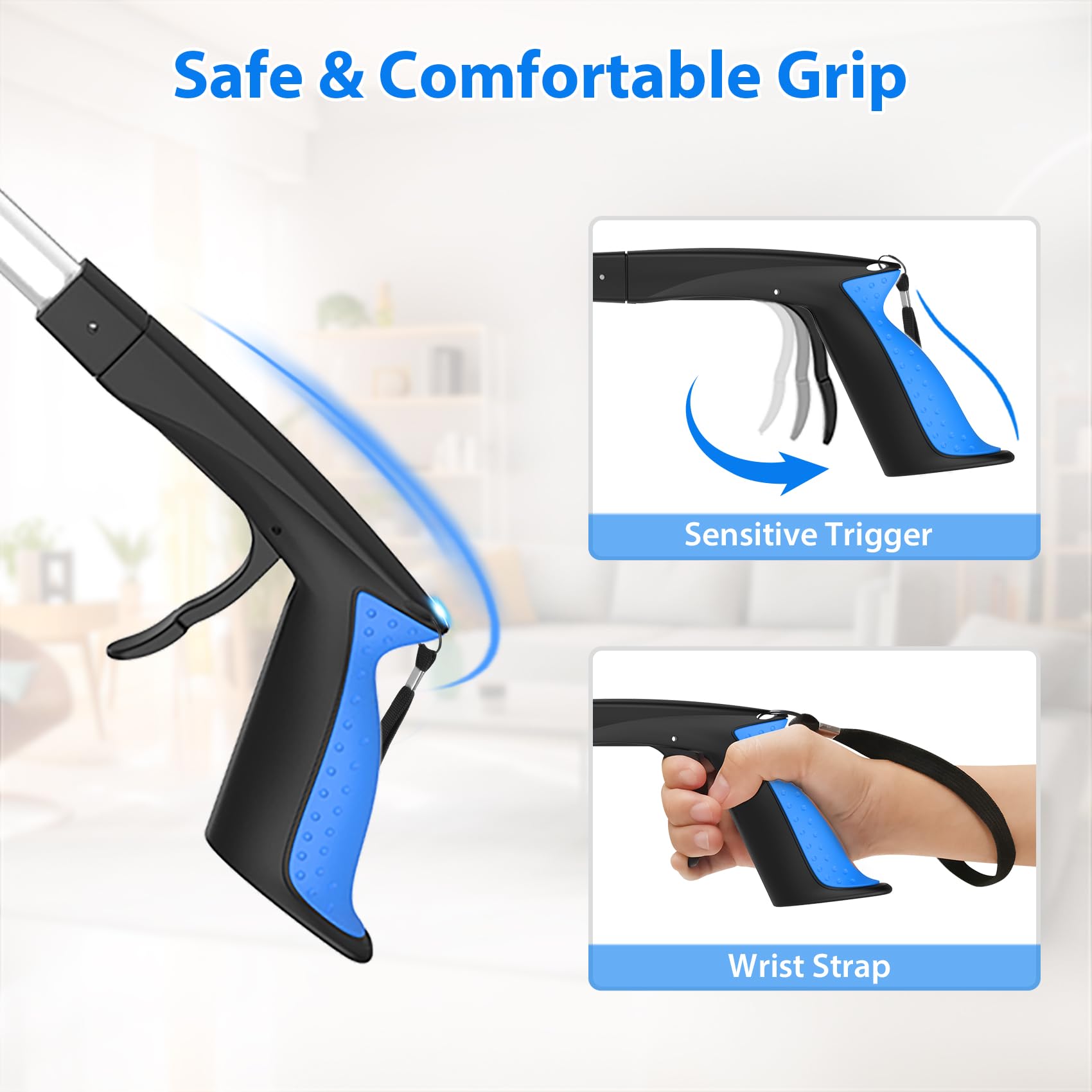 122 cm lange Streupflücker – extra langer Greifer für ältere Menschen mit 360° drehbarem Kopf, Katzentoilette für schwer erreichbare Stellen und ergonomisches Design (blau)