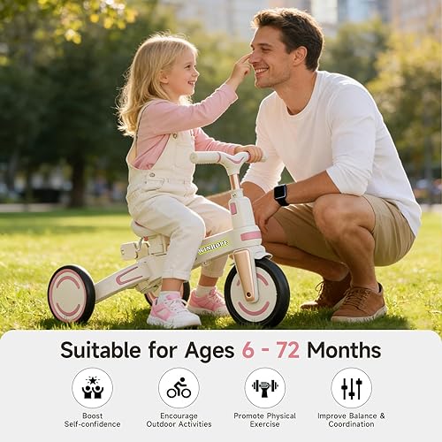 Vista 7 de WinHope Triciclo de empuje 9 en 1 para niños pequeños de 1 a 3 años, triciclo convertible para niños con asa de empuje y cinturón de seguridad, Rosa