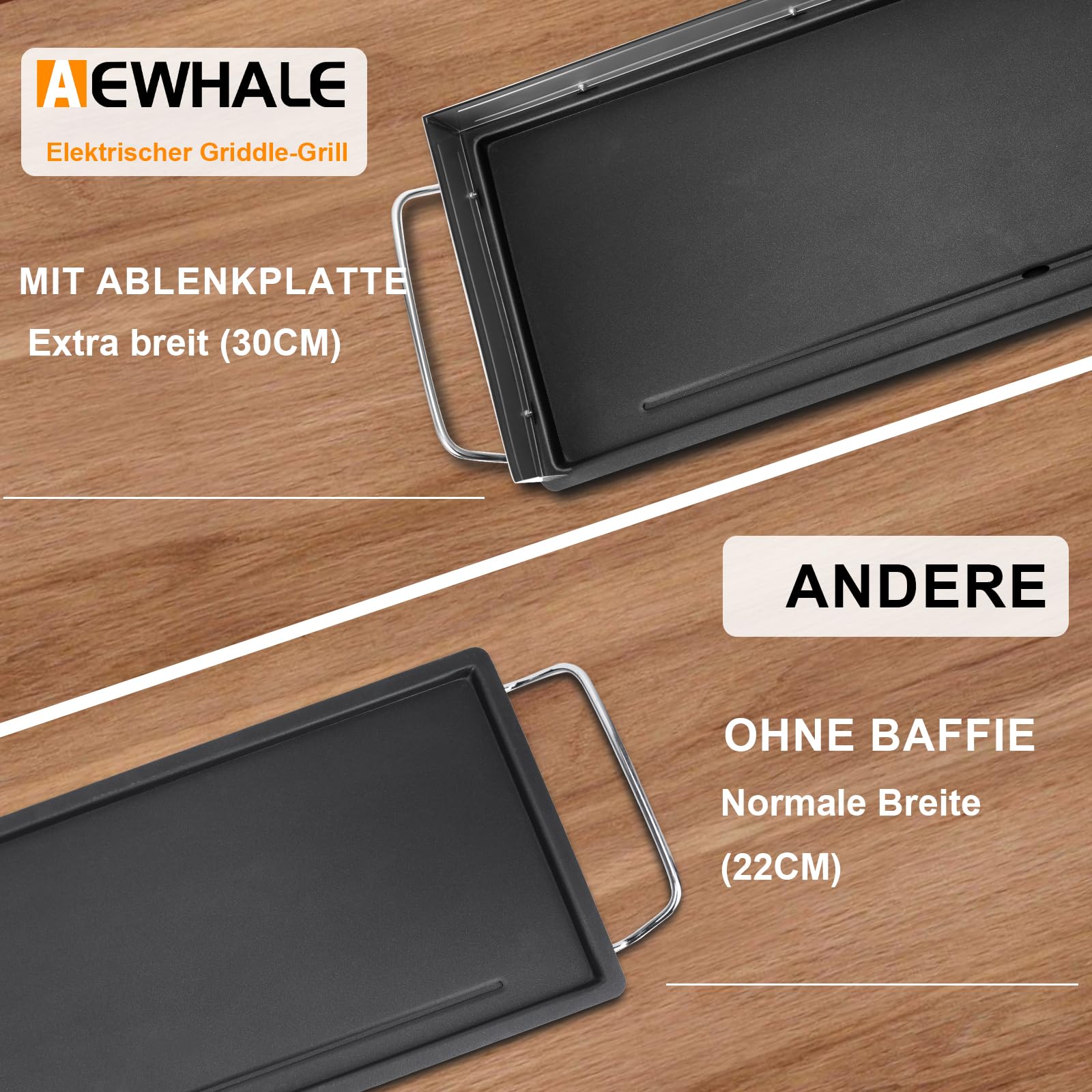 AEWHALE Tischgrill Elektrisch,XXL Plancha-Teppanyaki Grillplatte 2400W mit Wind-/Spritzschutz aus Edelstahl,Grillspaß für 10 Personen Innen/außen,Extra Wide(90x33cm)