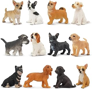 TOYMANY 12PCS Mini Dog Figurines Toy Set, Realistic Detailed Plastic Puppy Figures Playset, Hand Painted Dogs Animals Toy, Cake Toppers Easter Eggs Christmas Birthday Gift for Kids Toddlers