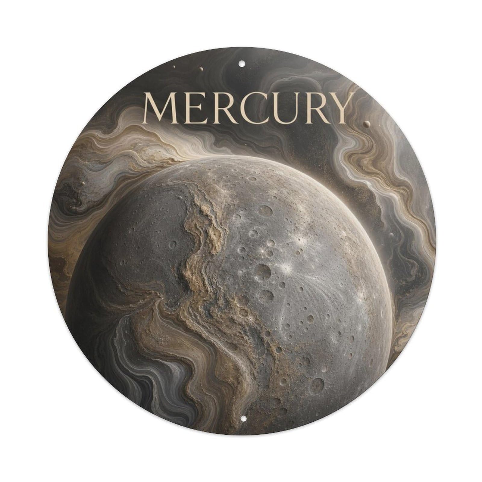 Deep Space Starry Sky Mercury Cratered Planet Celestial Metal Tin Sign Plaque Wall Decor for Cafe, Man Cave, Club Bar, Office, Home Garden Round Metal Poster 8x8Inch