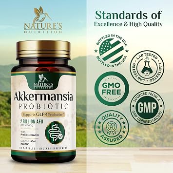 Akkermansia Gut Health Supplement - Premium Akkermansia Probiotic With Prebiotic Fiber - Akkermansia Muciniphila 2 Billion AFU Per Serving - GLP-1 Support for Women & Men, Bottled USA - 60 Capsules