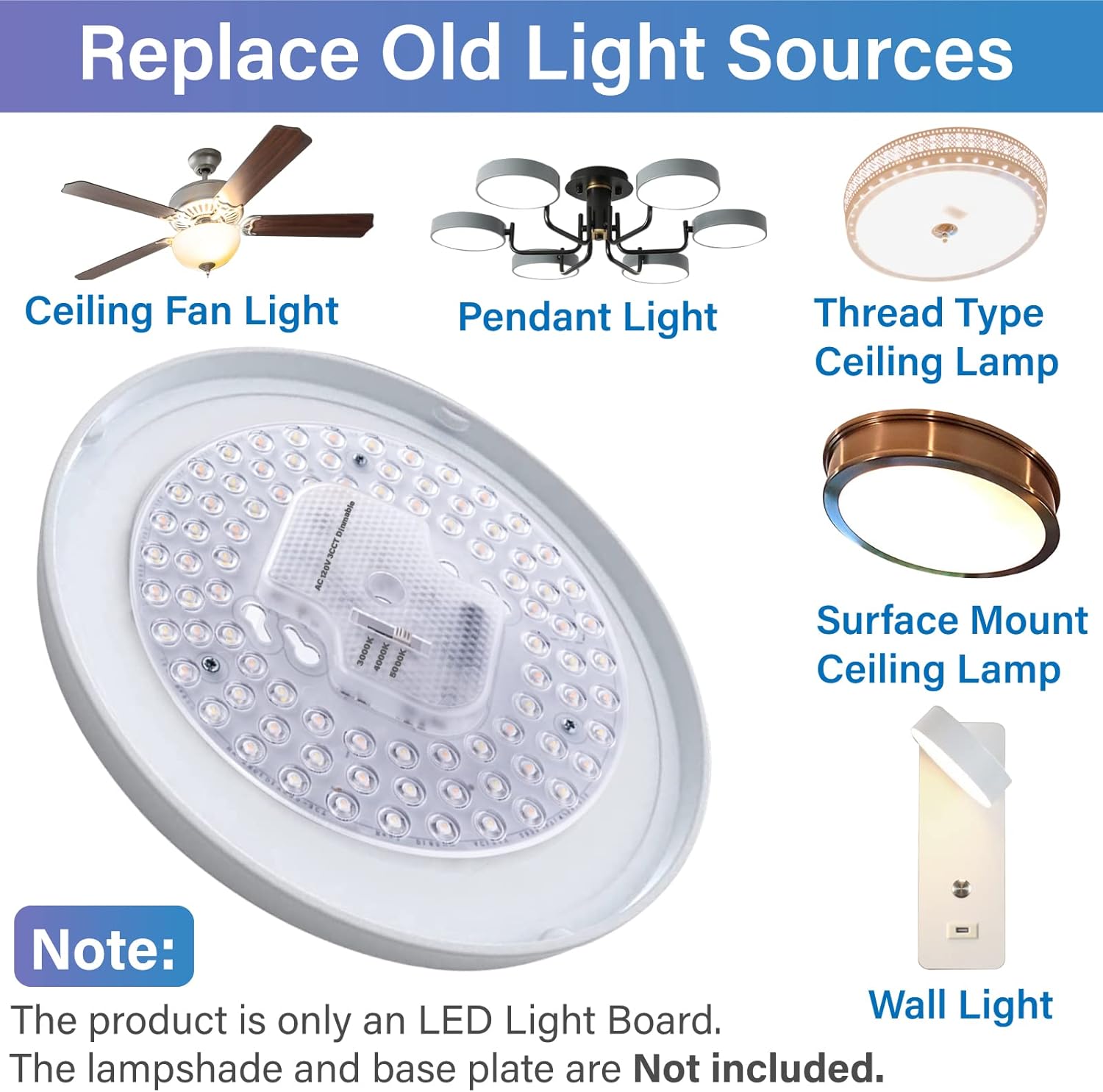 Lustaled 2Pack 36W LED Light Engine Retrofit Kit,6.69inch 3200LM 3CCT 3000K/4000K/5000K Dimmable Ceiling Fan Light Kits,AC 120-130V Ceiling Fan Light Replacement for Ceiling Flush Light