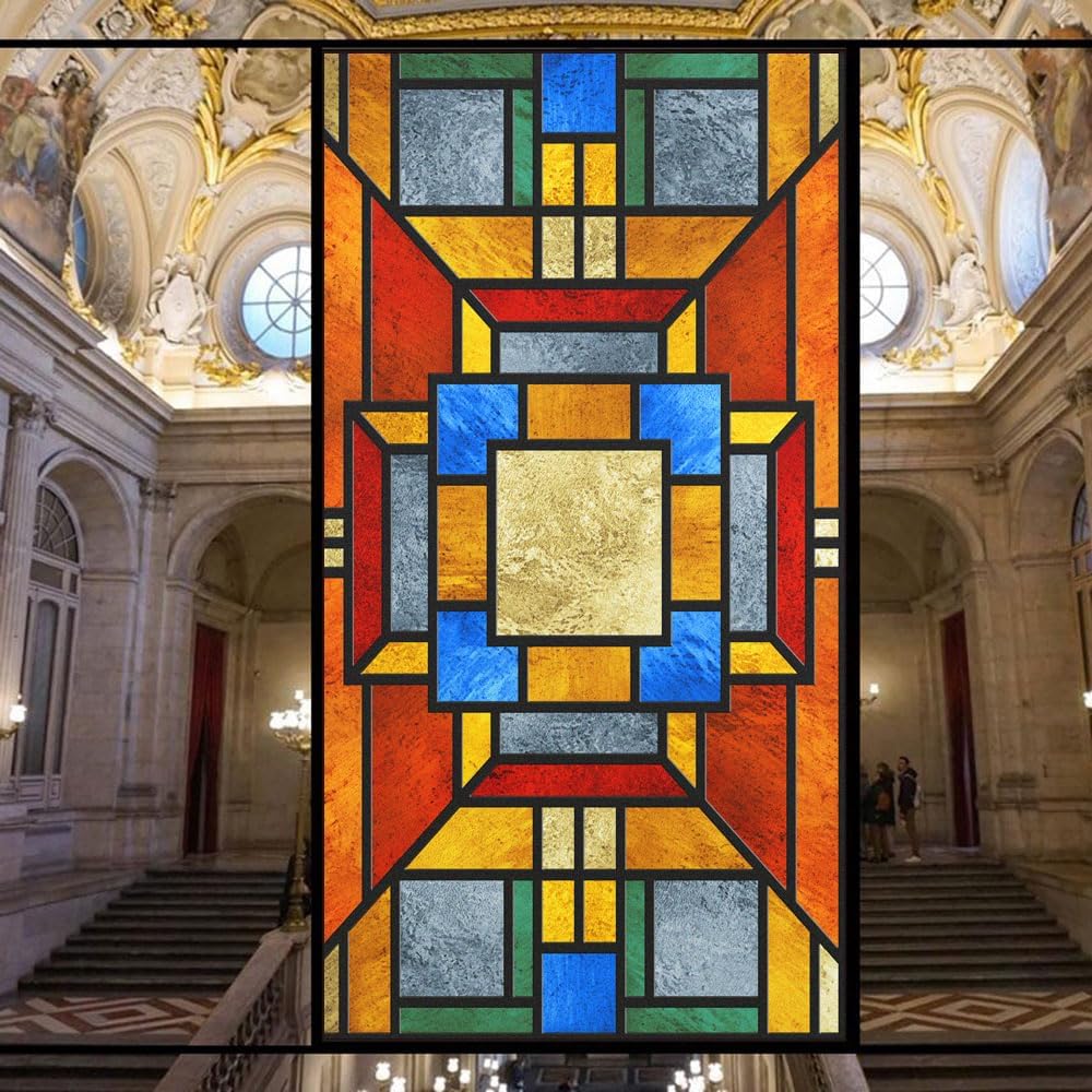 Privacy Window Film Stained Glass Decorative Glass Film Glue Free Static Cling Window Sticker for Home Office W27.5 x H70.9(70x180cm)