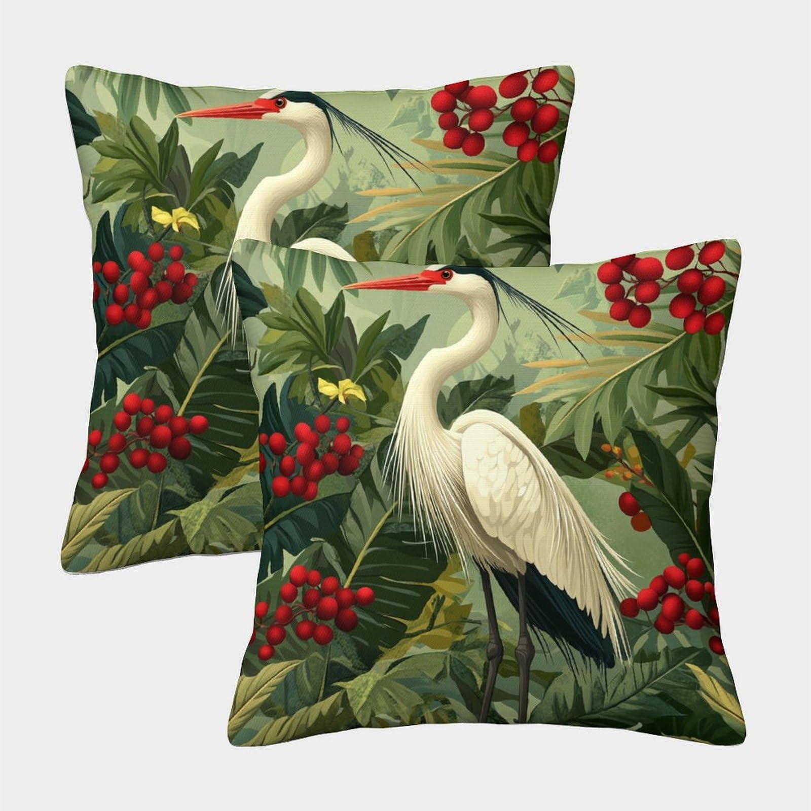 kaiyun 2 Pack Stretching Heron Crane,Tropical Plant Pillowcase 45x45cm, Cushion Cover,3D Digital Printing Bed Sofa Decorative