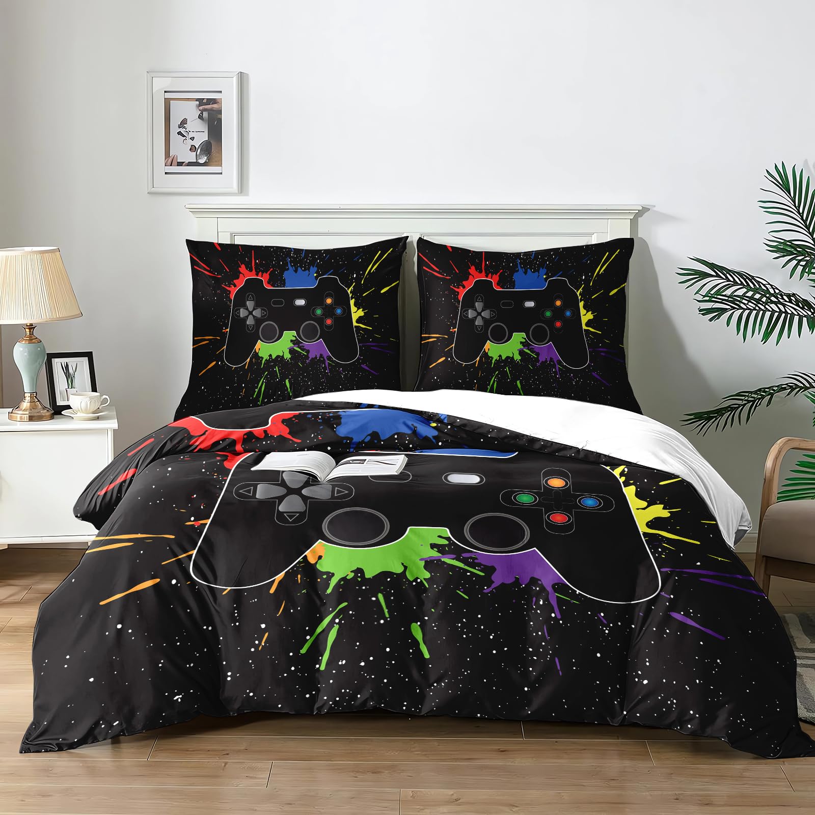 Yzehomijia Set copripiumini e federe Gamer 140×200 cm, Gamepad Copripiumino, Ragazzi Biancheria da Letto, 1 Gamepad Copripiumino e 2 Federe 65 x 65 cm.(G5×140)