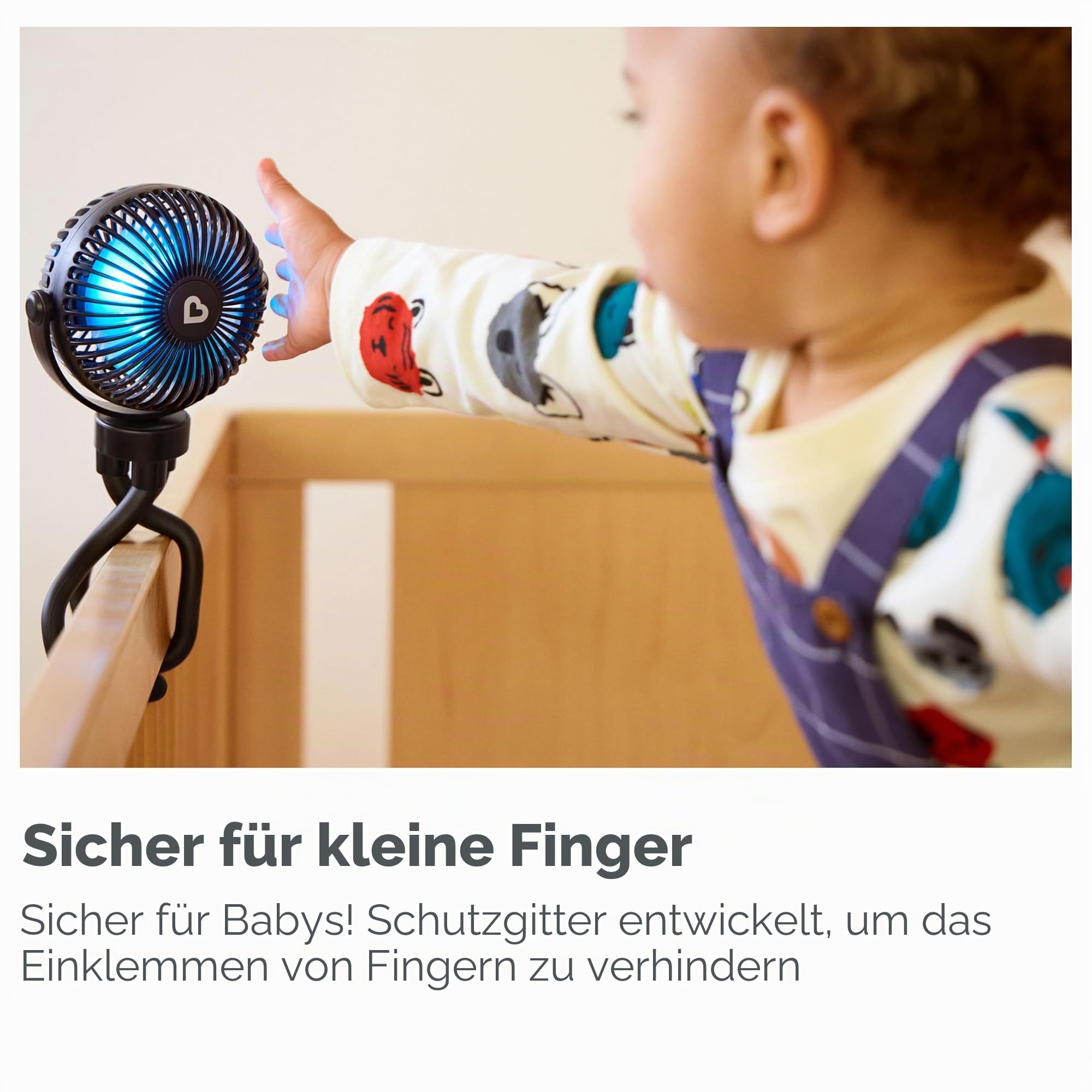 Munchkin Kinderwagenventilator| 360° Mini-Ventilator für Kinderwagen mit LED-Licht & 4 Geschwindigkeiten | Baby Essentials | Schwarz