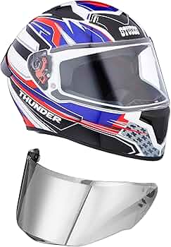 Studds Thunder Full Face Helmet D8 with Clear Visor (White N1, XL)