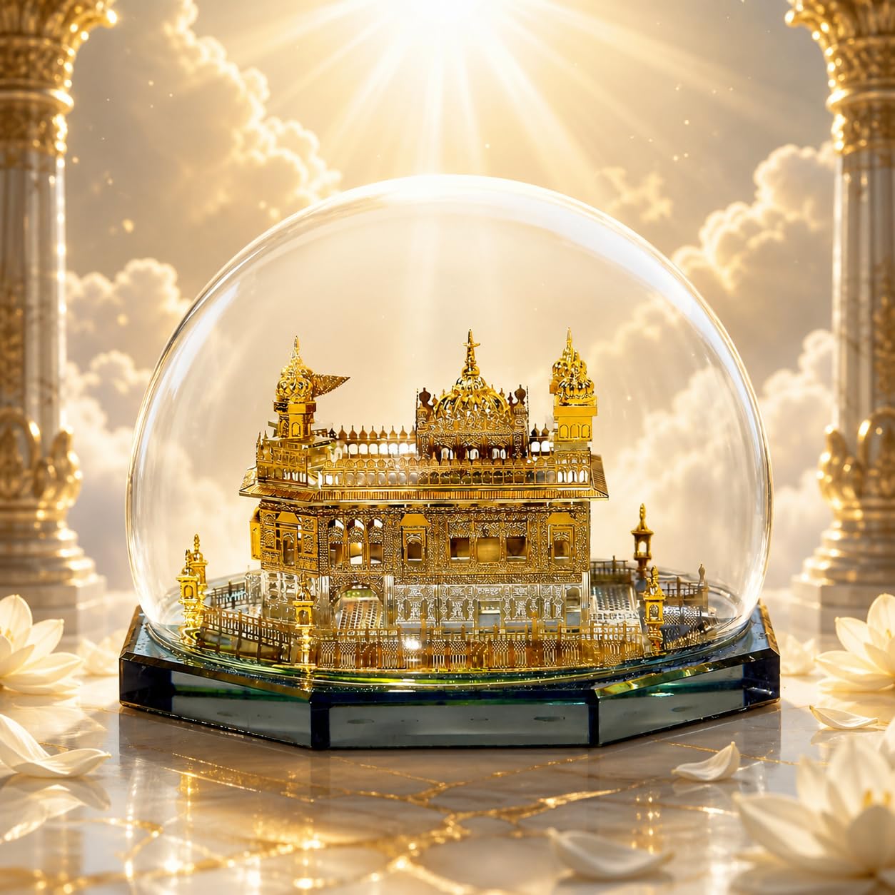 Shri Harmandir Sahib ji | Golden Temple Covered by a Glass Dome for Decor 24K Gold Plated Idol of Golden Temple | Shri Harmandar Sahib ji for Decor (Waheguru Ji Mehar Karan) | Charming NEST-image-2