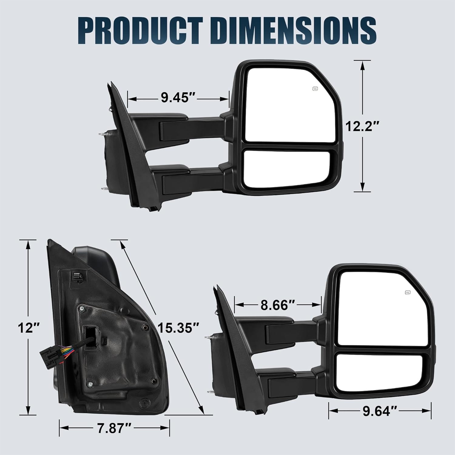 Tow Mirrors Compatible with 2015-2020 Ford F150 F-150, Extended Trailer Towing Side Mirrors w/Smoked Turn Signal & Ambient Temp Sensor(for 2019+), Puddle Light, Power Heated, 22PIN, Black