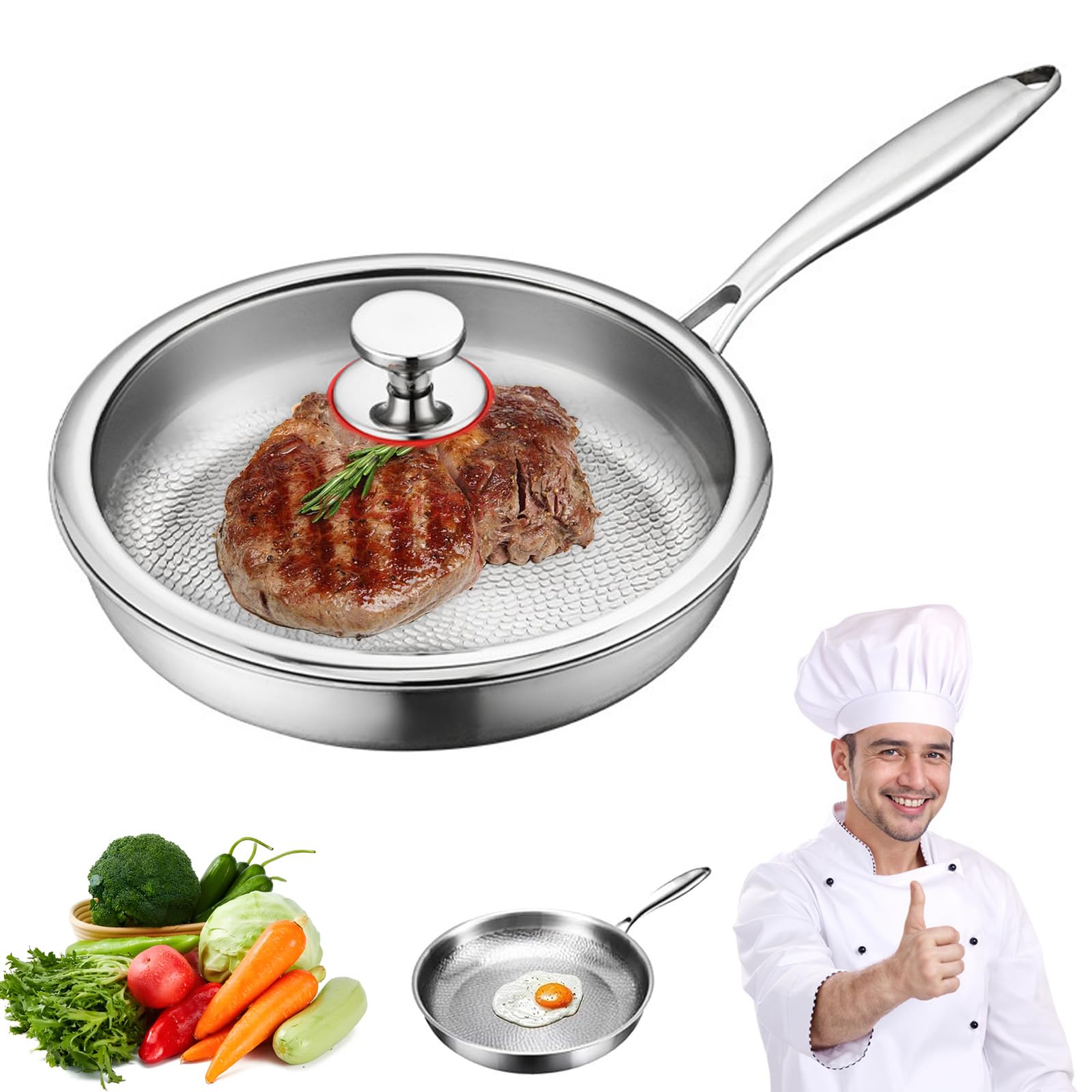 Tipanexi Titanium Pan PRO con Coperchio, Padella Antiaderente in Titanio per Cucinare, Padella Antiaderente Resistente ai Graffi, per Tutti i Piani Cottura (con Coperchio, 11,02 Pollici)