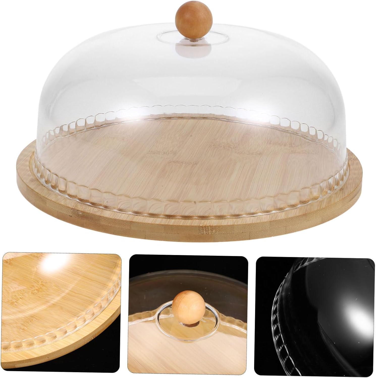 VOSAREA 1set Cake Display Stand with Glass Dome Lid Holder for Weddings Birthdays Gatherings Easy to Clean Sturdy Construction for Desserts Fruits