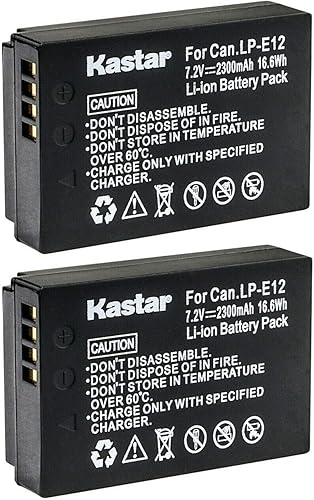 Kastar Paquete de 2 baterías LP-E12 de 7.2 V 2300 mAh de repuesto para batería Canon LP-E12 LPE12, cargador Canon LC-E12 LC-E12E