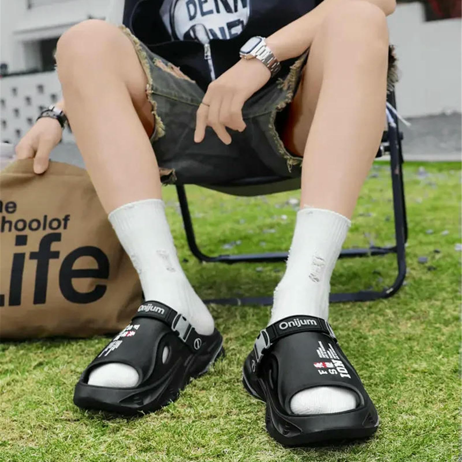 Claquette Hommes Sandales De Plage Mâle Tongs D'été Épais Chaussures d'homme Décontractées Femme Pantoufles Plage-Orange Noir-42-43