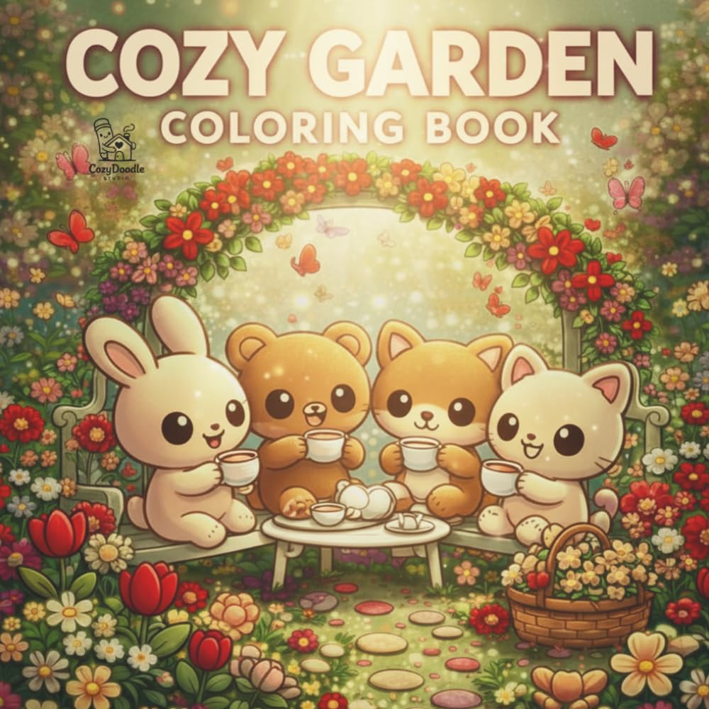 Cozy Garden Coloring Book: Cute & Relaxing Cottagecore Garden Scenes for Stress Relief | Cozy Kawaii Coloring Book for Adults and Teens