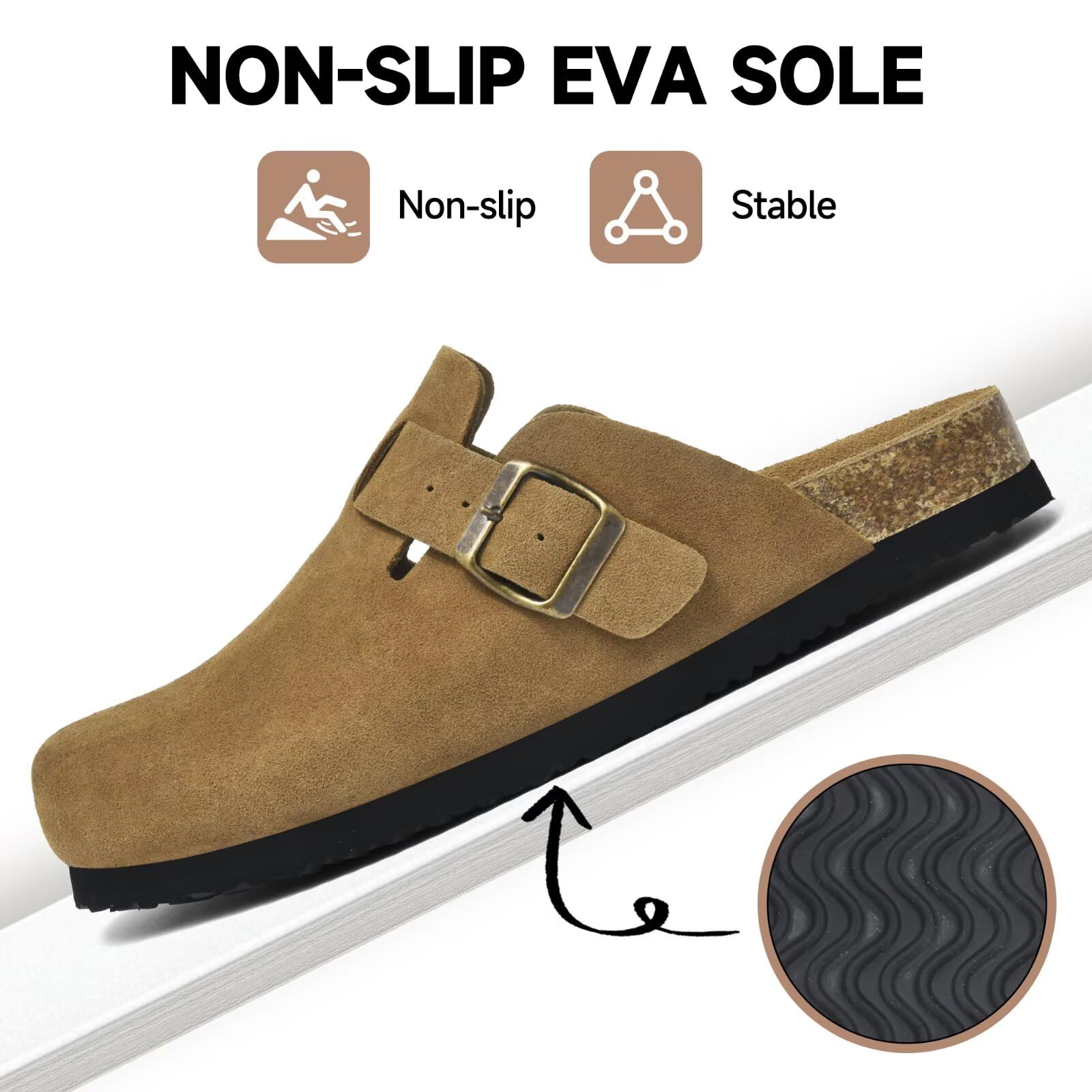 Wizshoe Mules et Sabots Femme Chaussons Mules Confortable Sabot Jardin avec Semelle Intérieure en Liège Chaussures de Jardin Fermé Pantoufles Boucle Réglable d'Intérieur Extérieur Taille 36-42 EU