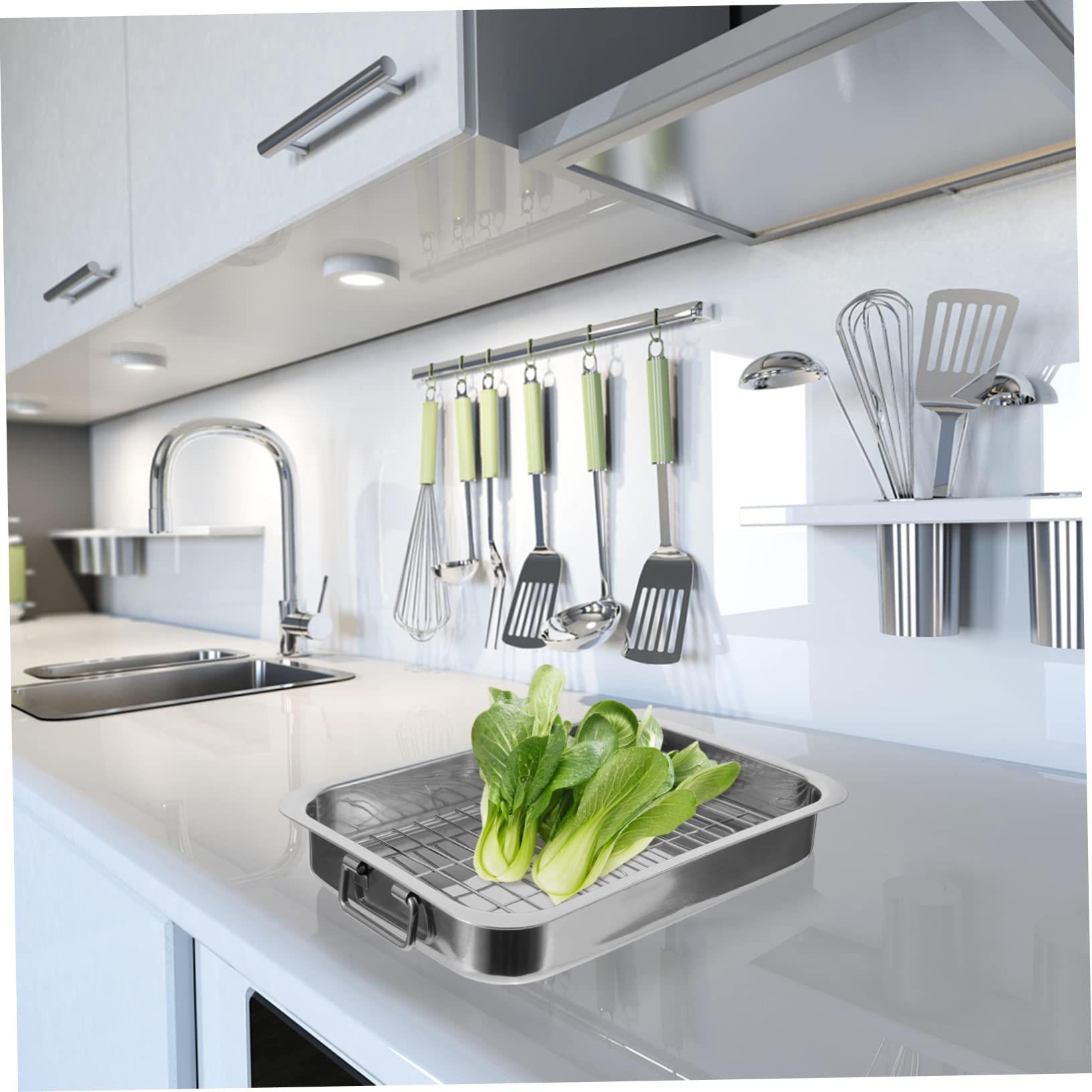 SHOWERORO Bandeja De Horno Rectangular Con Rejilla 33x23x5 Cm Acero Inoxidable Para Horno Adecuado Para Asar y Hornear Uso Doméstico y Profesional Kit De Bandeja Para Hornear