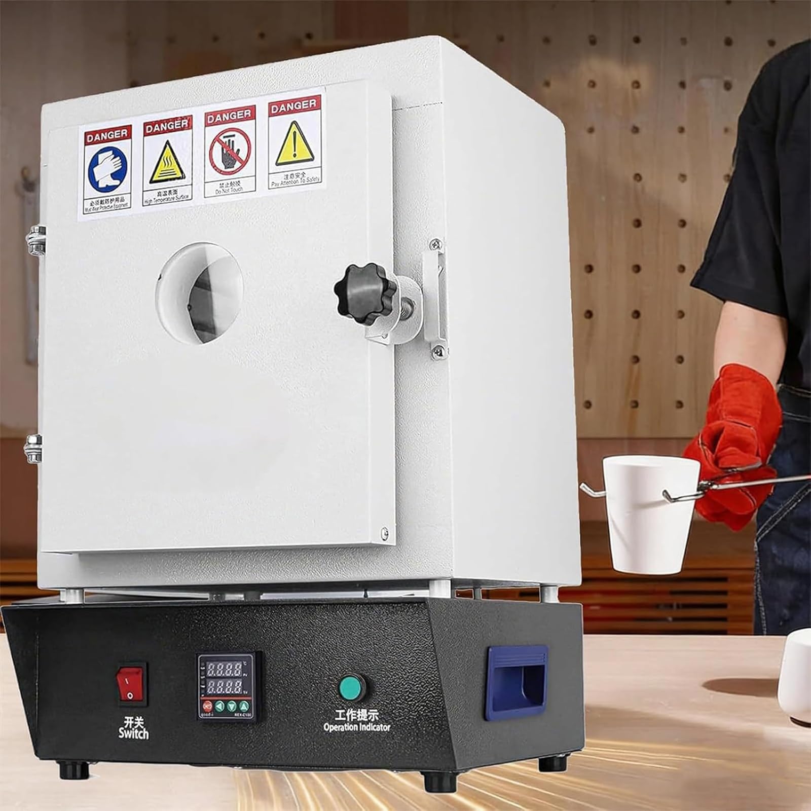 Forno Per Ceramica Professionale 1500W, Temperatura Regolabile 1150°C, Riscaldamento Tri-Zona, Finestra Di Osservazione, Sensore Integrato, Schermo LCD, Raffreddamento Ad Aria, Per Forno Ceramica