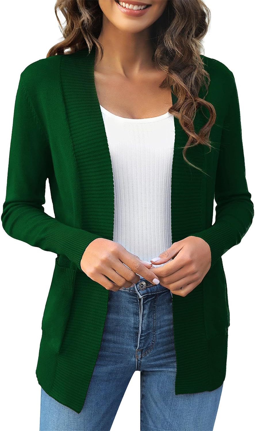 Women's Knit Pocket Stylish Outdoor Sweater Cardigan Solid Comfort Fall Winter Sweater Casual Open Front Sweaters