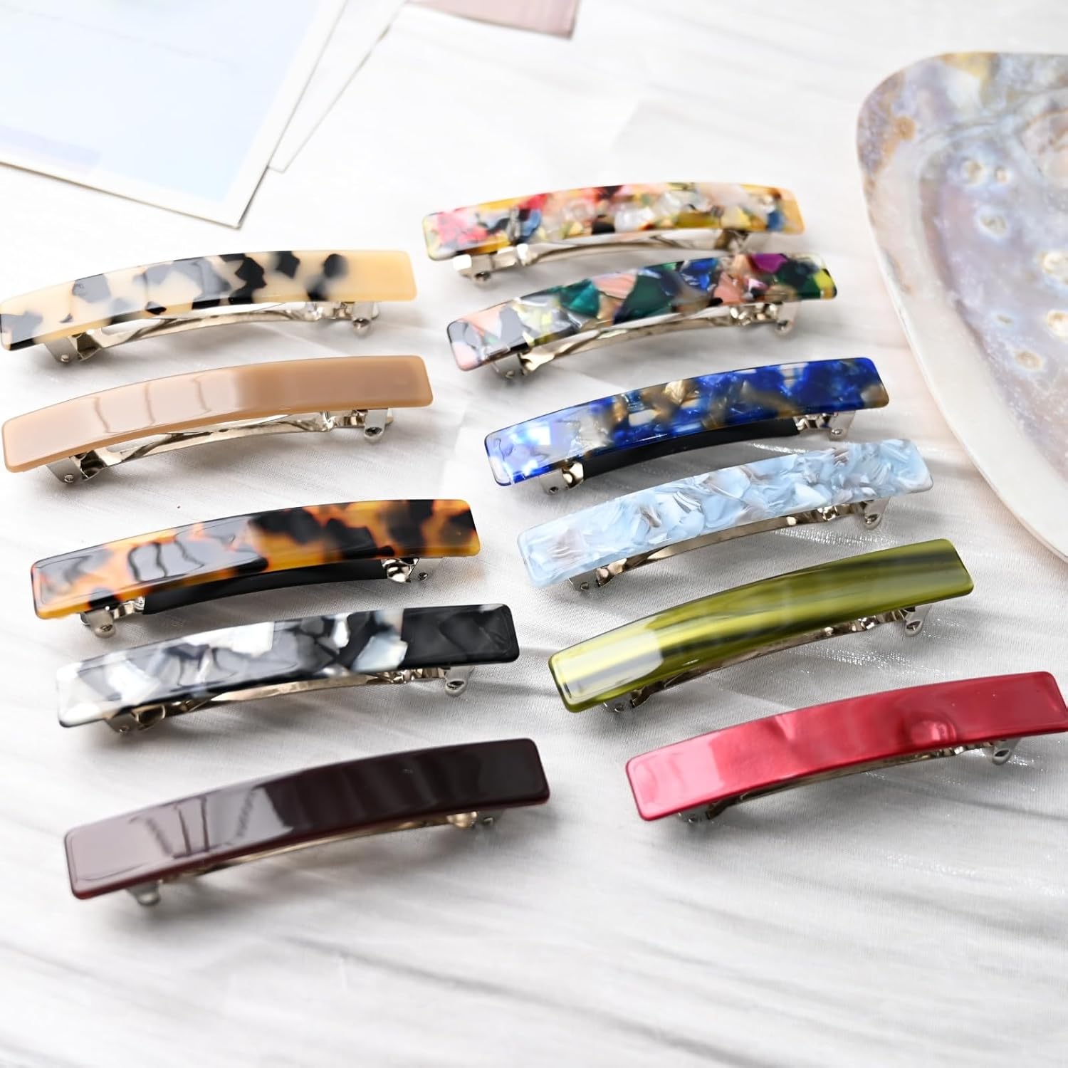 Red French Clips for Women，Set of 2 Barrettes ，Acetate Hair Accessories，for Thin Hair，strong hold (black and white，tortoise) - Image 6