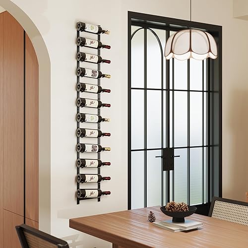 Miniatura 7 de Giantex Estante de vino montado en la pared para 12 botellas, organizador de estantes de vino de pared de metal, soporte de vino colgante montado en