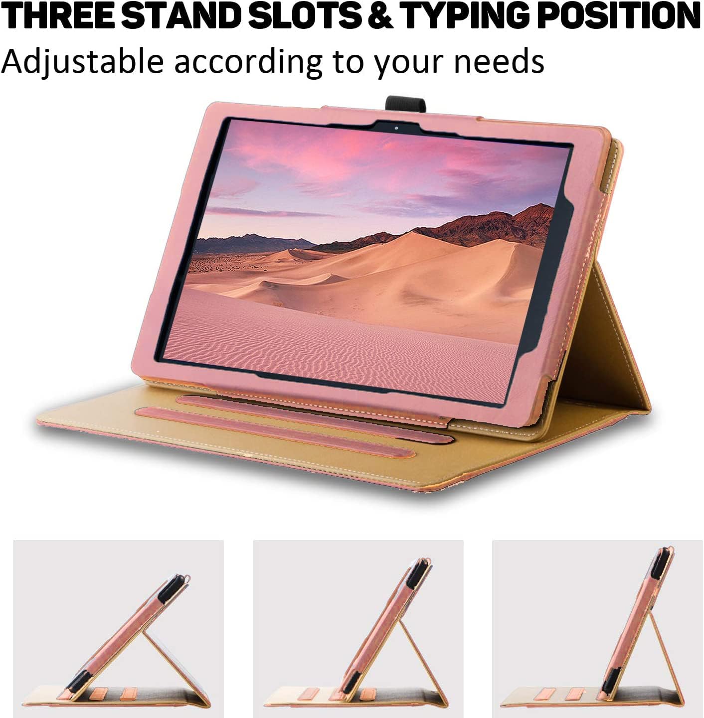 ZoneFoker for (10th Generation,2020 Release) 8 Tablet & 8 Plus Tablet, PU Leather Folio Case Multi-Angle Viewing Auto Wake/Sleep SmartCover with Stylus Holder -Rose Gold