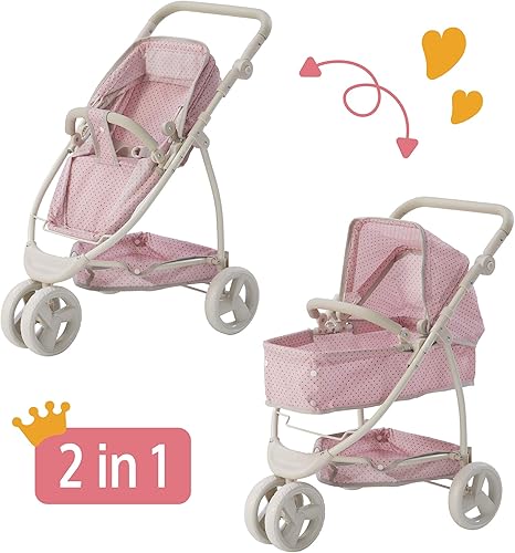 Miniatura 55 de Olivia's Little World - Cochecito de cuna para muñeca de bebé para niños pequeños, cochecito de muñeca para niñas de 3 años o más, Twinkle