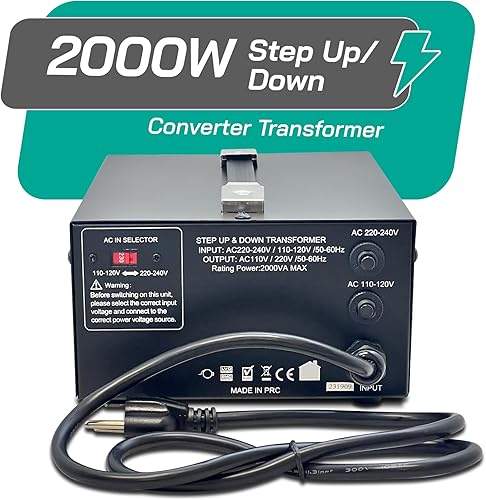 Miniatura 3 de LiteFuze Convertidor de voltaje de 2000 vatios transformador escalonado hacia arribaabajo - Convertidor de potencia de 110 V a 220 V220 V a 110 V -