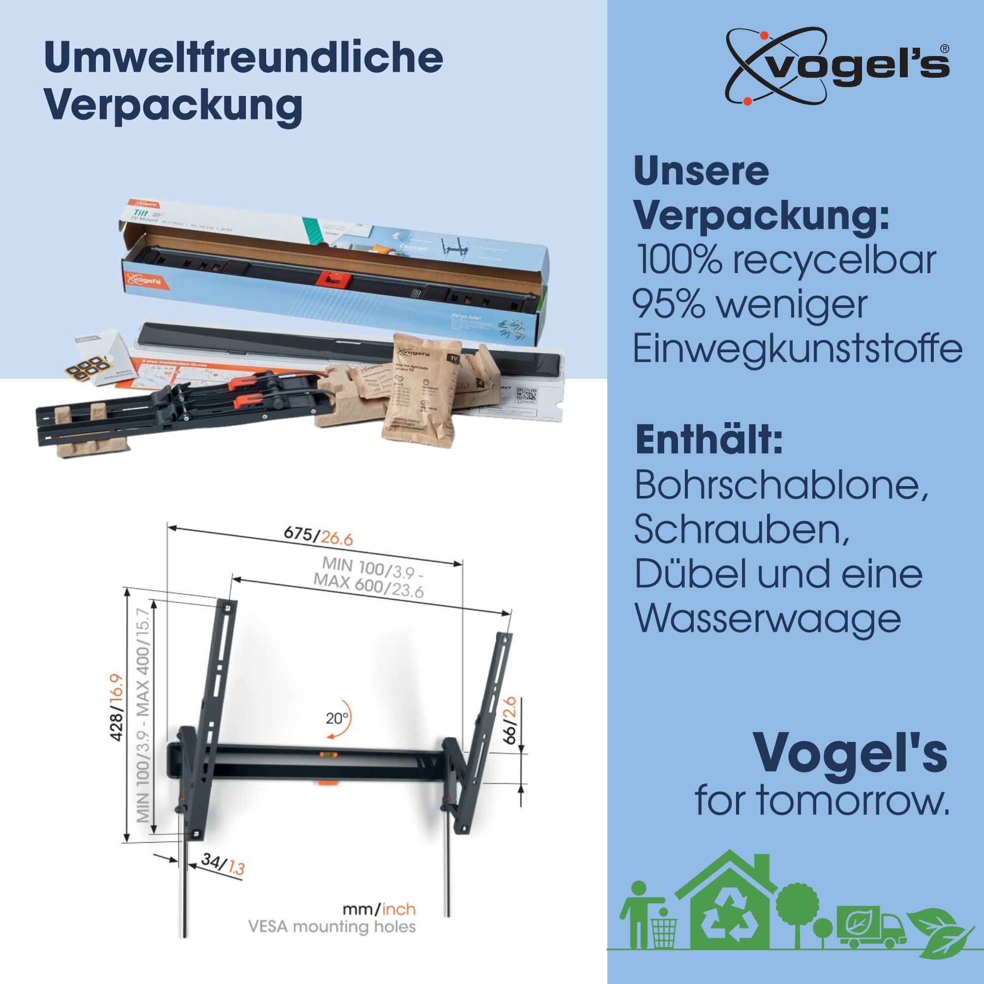 Vogel's Comfort TVM 3615 Neigbare TV-Wandhalterung für 40-77 Zoll Fernseher, Max. 35 kg, TV Halterung max. VESA 600x400, Universelle Kompatibilität