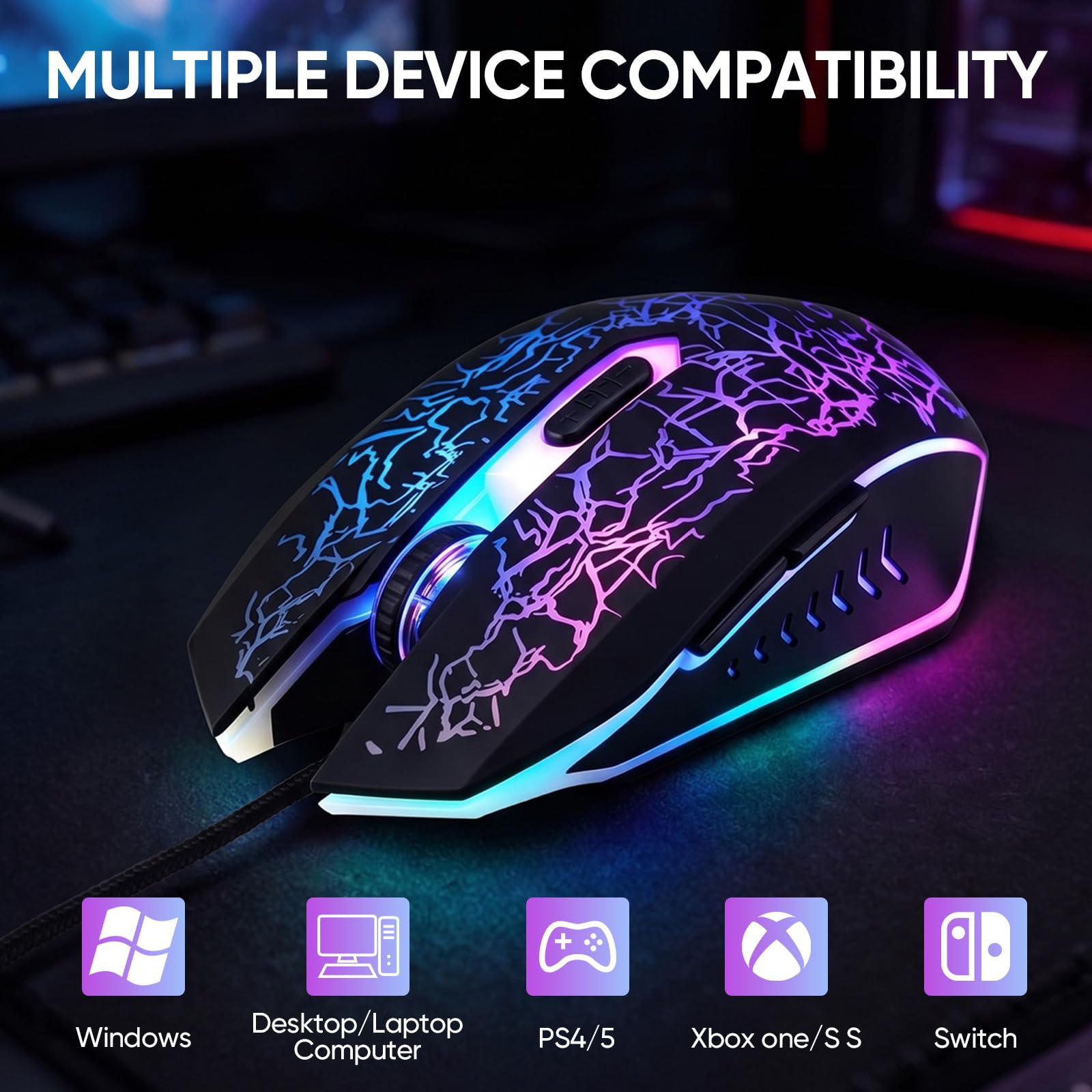 Guiheng Combo de teclado y mouse para juegos con cable, alfombrilla de mouse y auriculares para juegos, paquete de retroiluminación LED RGB con cable para jugadores de PC y usuarios de Xbox y PS4