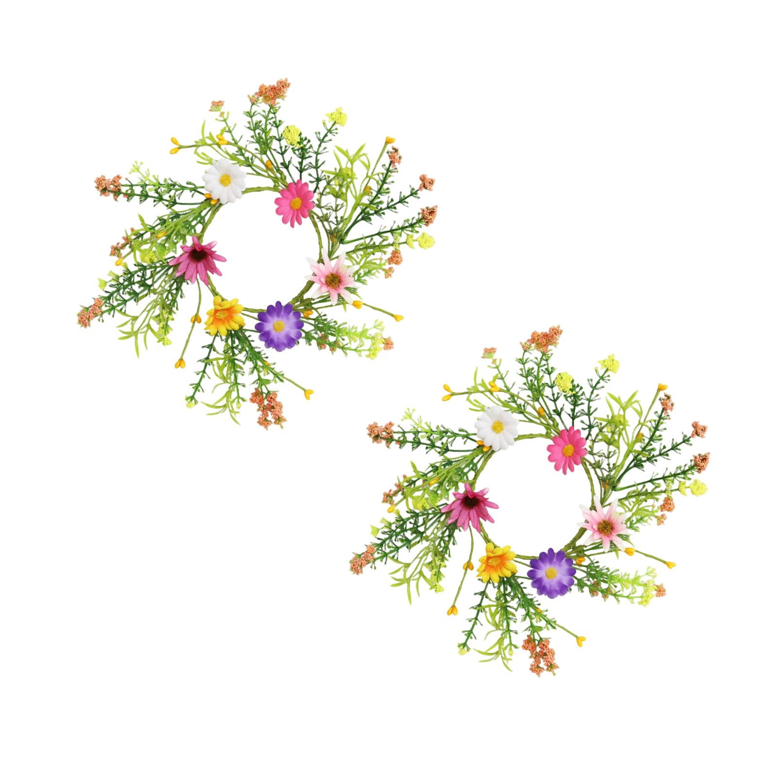 NMFLAB 2Pcs Artificial Flower Rings Small Wreath Daisies Floral Garland for Pillars Easters Wedding Centerpieces Party Pillars Decoration Small Garland
