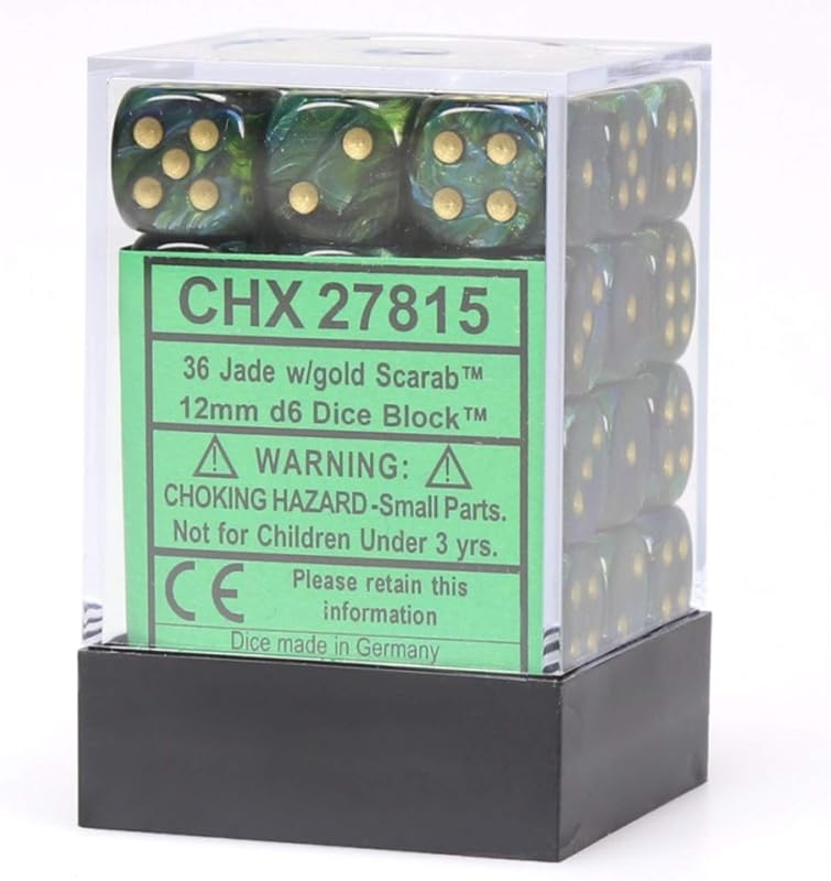 Dice DND Set-Chessex D&D Dice-12mm Scarab Jade and Gold Plastic Polyhedral Set- for Dungeons Dragons Includes 36 – D6, Various (CHX27815)