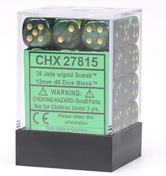 Chessex Dice DND Set-Chessex D&D Dice-12mm Scarab Jade and Gold Plastic Polyhedral Set- for Dungeons Dragons Includes 36 D6, Various CHX27815