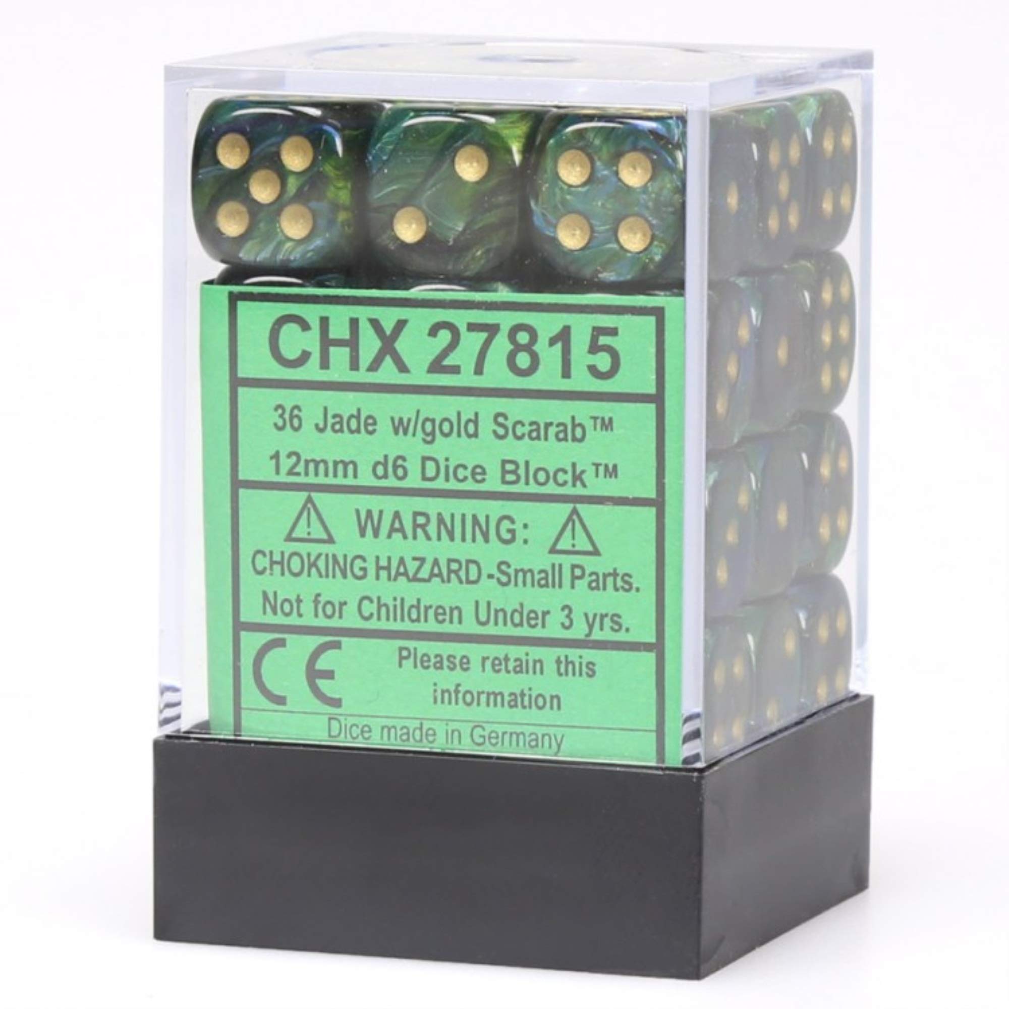 Chessex 12mm Jade w/Gold Plastic Dice Set (36)