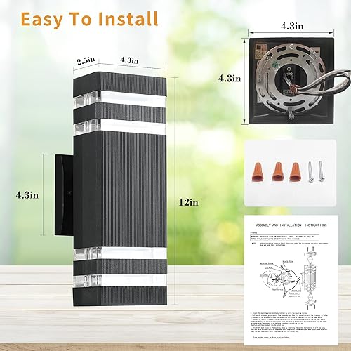 Miniatura 3 de Tewei 1 paquete de luces LED cuadradas hacia arriba y hacia abajo, luz de montaje en pared para exteriores, 14 W, IP65, 3000 K, 1100 LM, blanco