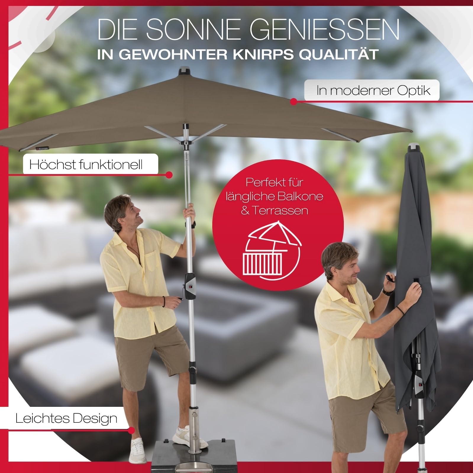 Knirps Automatic Sonnenschirm 260x165cm I innovativer UV-Schutz mit automatischem Öffnen & Schließen I stabiler Gartenschirm I Terrassenschirm kompakt I große Schirmfläche