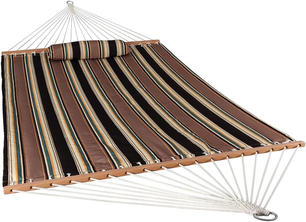 Sunnydaze Quilted Fabric Hammock Two Person with Spreader Bars, Indoor/Outdoor, Heavy Duty 450 Pound Capacity, Sandy Beach