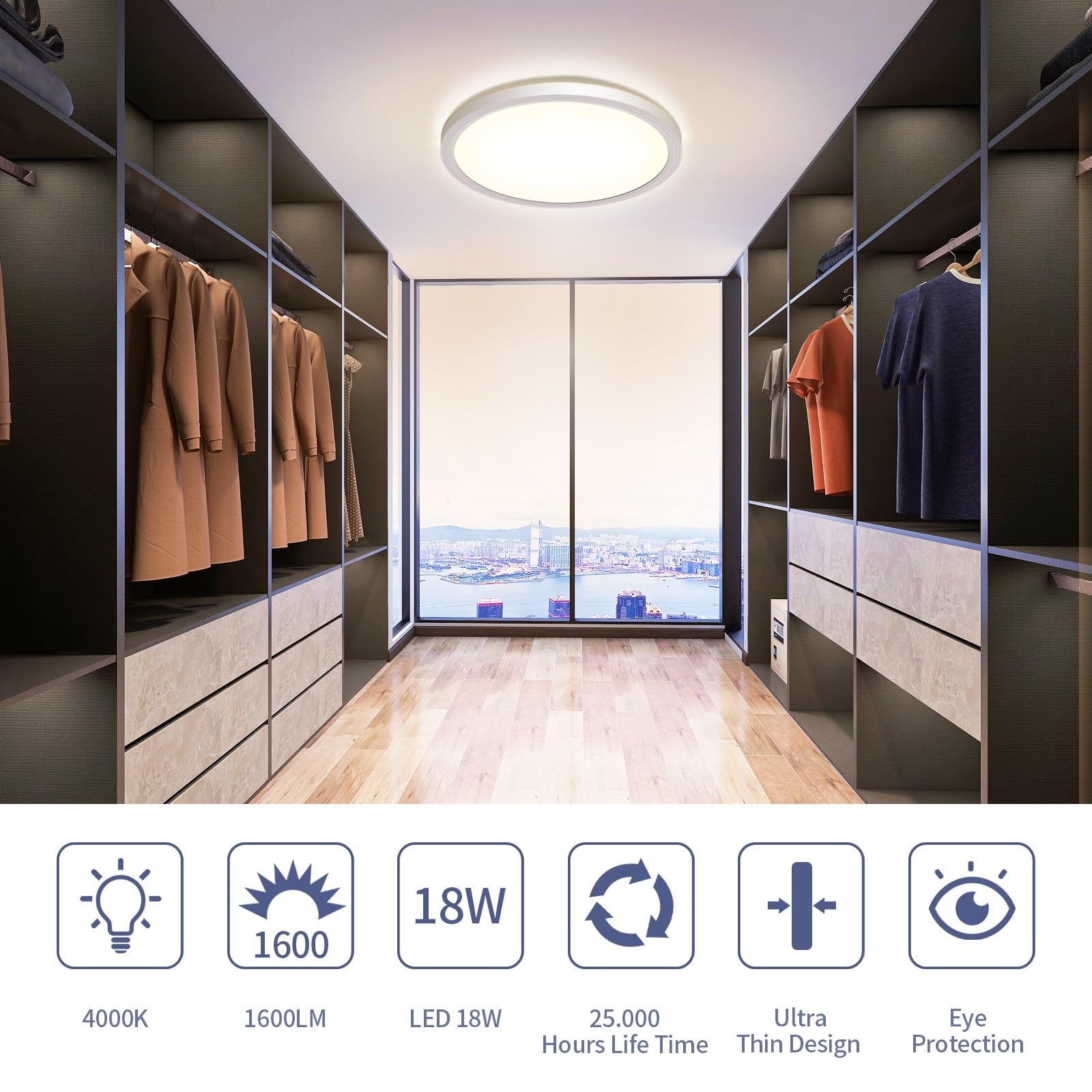 Plafon LED Techo Redondo 18W 1600LM Lámpara de Techo Ø22CM 3000K lampara Techo Baño Mini Ultrafino Plafones LED Cocina IP44 Plafon Pared Interior para Comedor, Dormitorio, Sótano, Pasillo