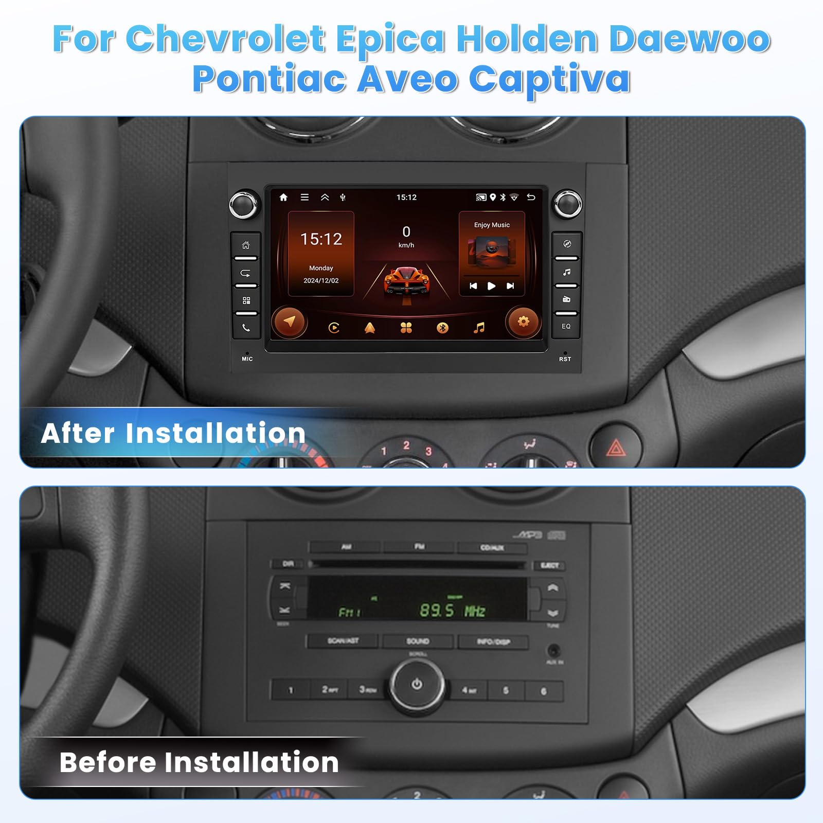 Roinvou 2G+64G Autoradio para Chevrolet Epica Holden Daewoo Pontiac Aveo Captiva Android 15 Wireless Carplay 7 Pulgadas Pantalla Radio con Android Auto GPS WiFi Cámara Trasera FM RDS EQ