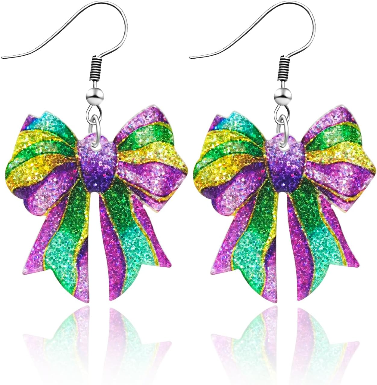 Ronglry Valentines Bow Earrings for Women Acrylic Glitter Pink Valentine’s Day Earrings for Women Valentines Outfits Accessories Gifts